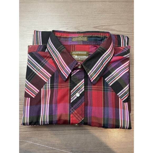 Plainsman Men's Long Sleeve Pearl Snap Red Plaid Shirt L 16-16.5 - Picture 9 of 9